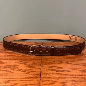 New handmade tooled leather big man’s belt - size 48  made in Lakeland Florida